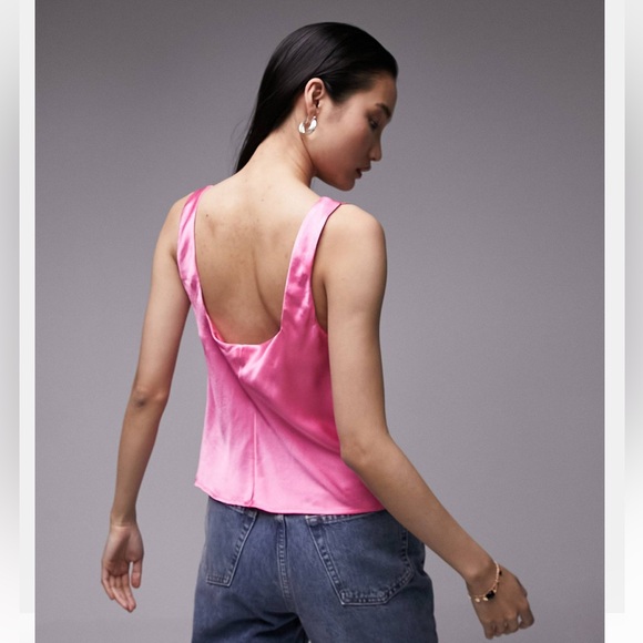 Topshop square neck satin cami in pink ASOS NWT - Picture 2 of 4